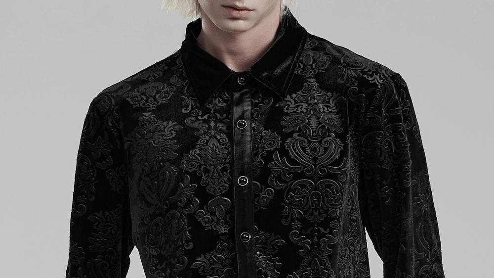 Black Velvet Embossed Floral Gothic Shirt