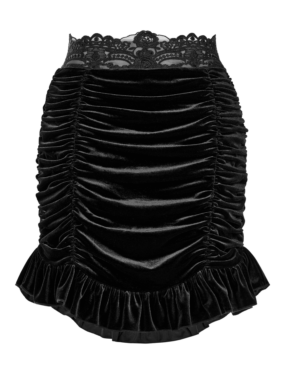 Black Velvet Gothic Ruffle Mini Skirt with Lace Waist