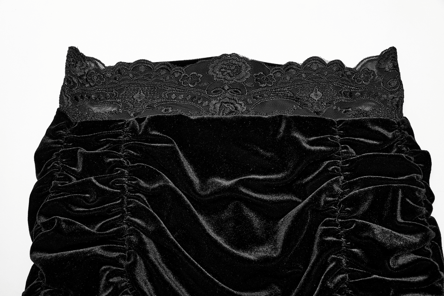Black Velvet Gothic Ruffle Mini Skirt with Lace Waist