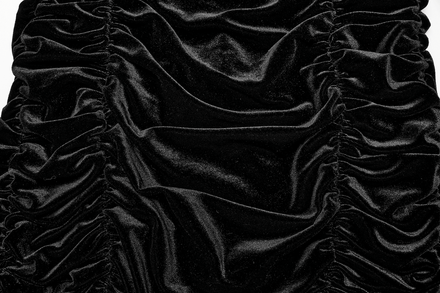 Black Velvet Gothic Ruffle Mini Skirt with Lace Waist