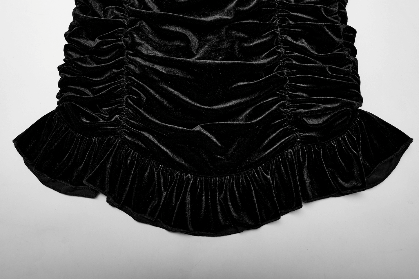 Black Velvet Gothic Ruffle Mini Skirt with Lace Waist