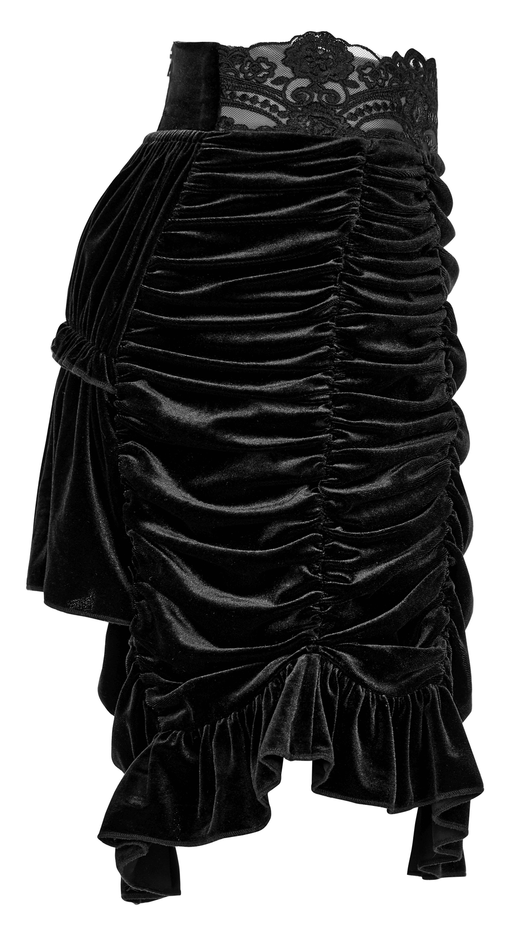 Black Velvet Gothic Ruffle Mini Skirt with Lace Waist