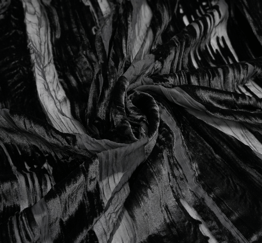 Black Velvet Shirt with Transparent Stripes / Gothic Elegant Shirt with Silver Buttons