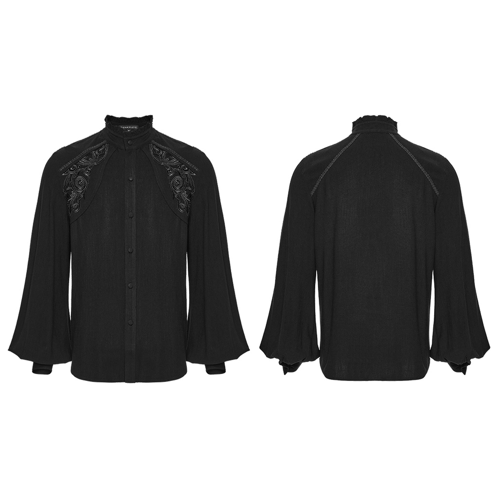 Black Victorian Embroidered Shirt with Lantern Sleeves