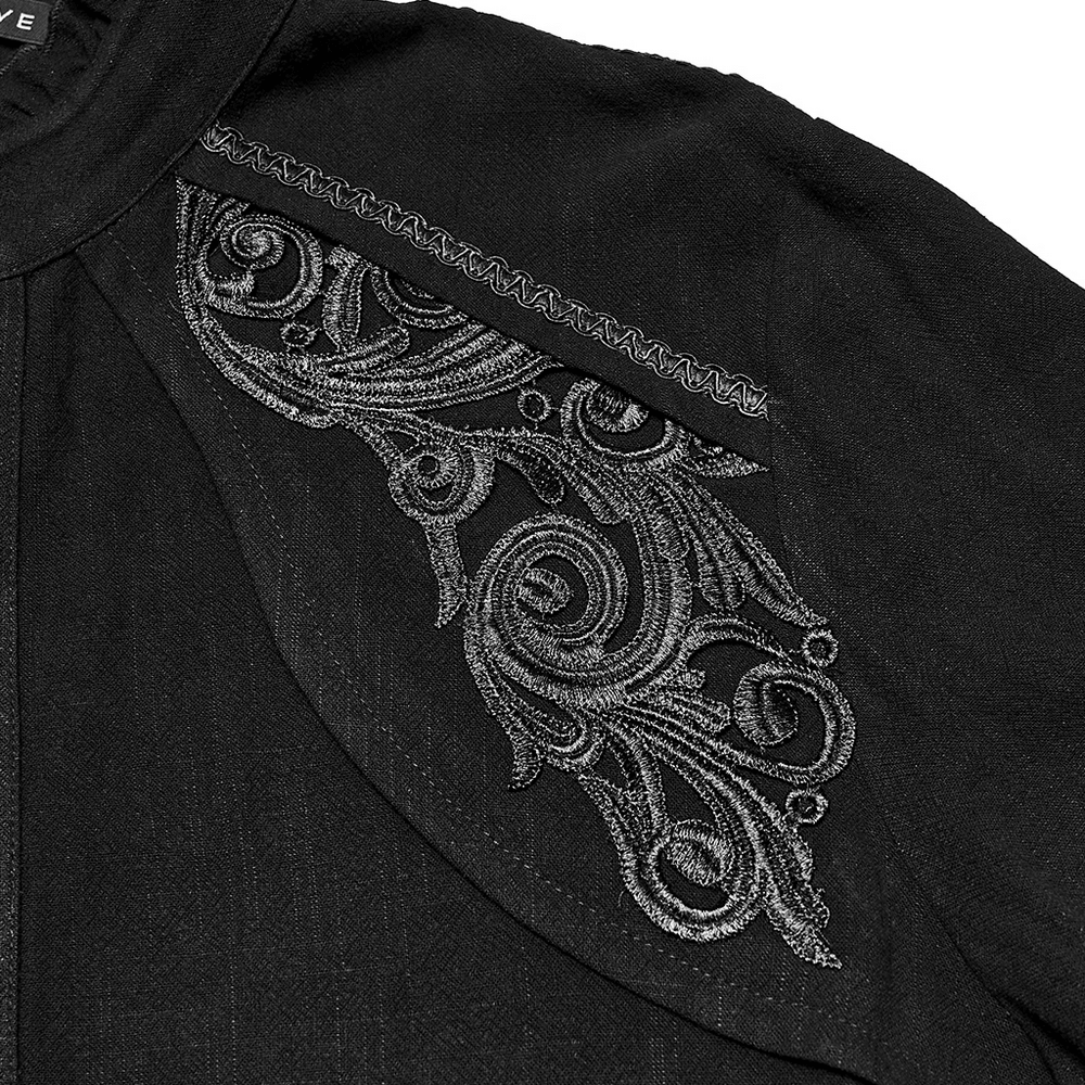 Black Victorian Embroidered Shirt with Lantern Sleeves