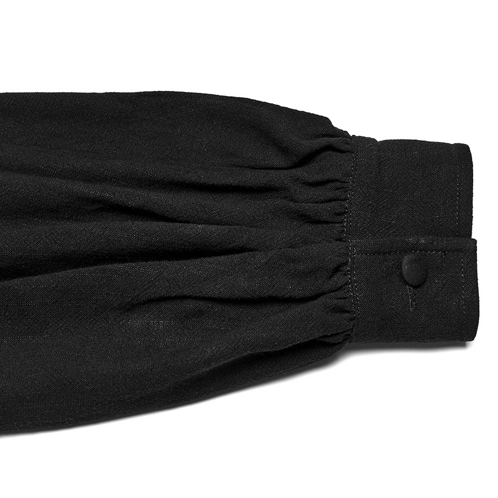 Black Victorian Embroidered Shirt with Lantern Sleeves