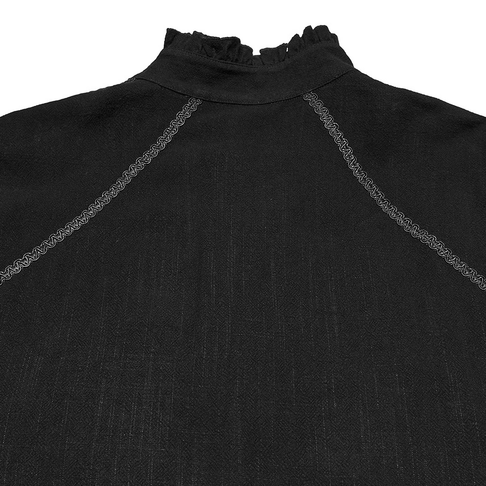 Black Victorian Embroidered Shirt with Lantern Sleeves