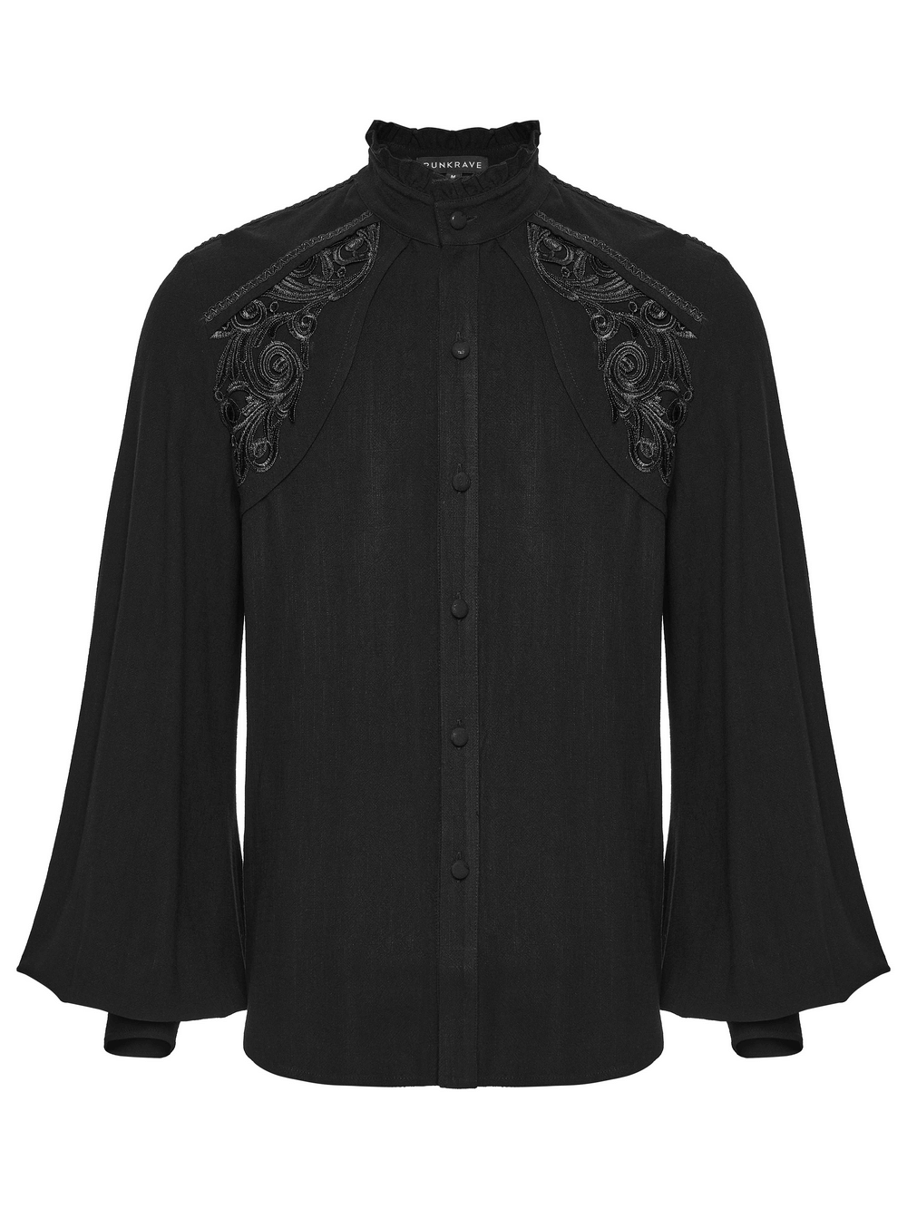 Black Victorian Embroidered Shirt with Lantern Sleeves