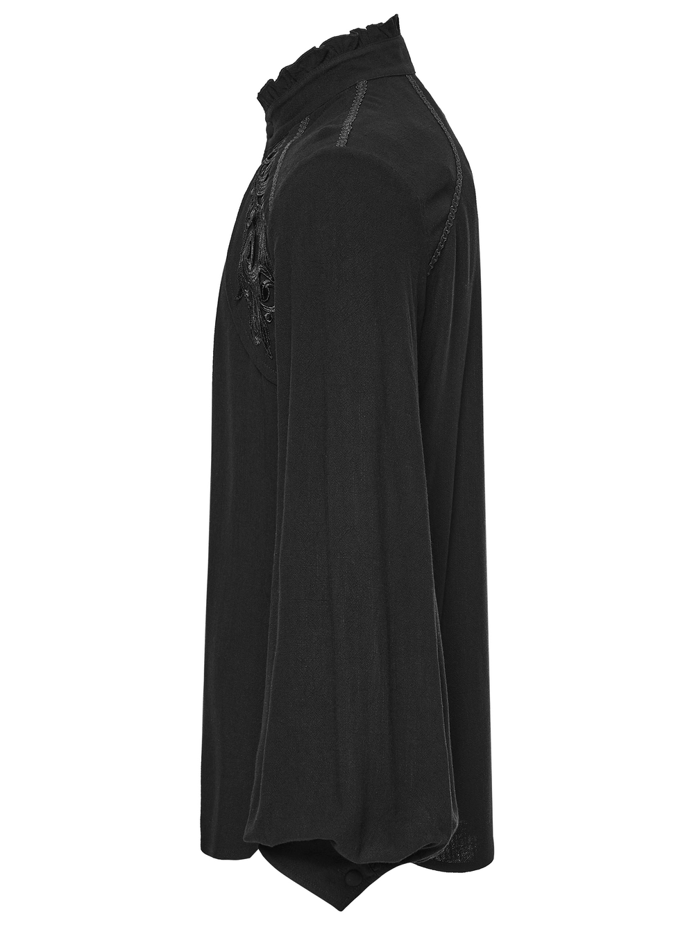 Black Victorian Embroidered Shirt with Lantern Sleeves