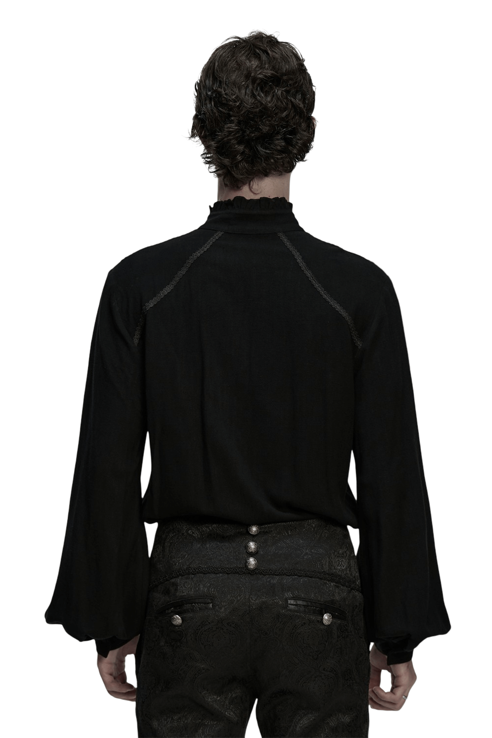 Black Victorian Embroidered Shirt with Lantern Sleeves