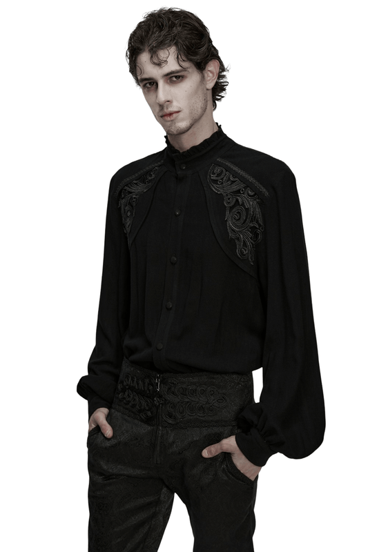 Black Victorian Embroidered Shirt with Lantern Sleeves