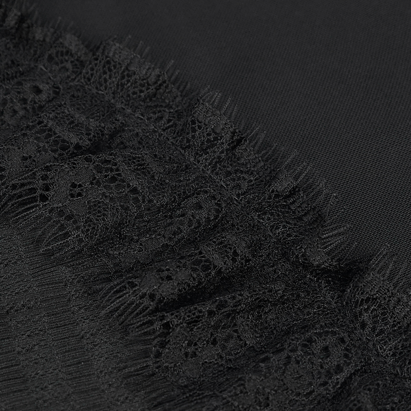 Black Vintage Lace Short Raglan Sleeves T-Shirt For Women / Gothic Female V-Neck Slim T-Shirts