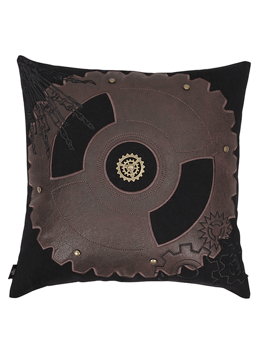 Black Vintage Pillow With Brown Cracked Leather To Make Gear Shape / Unique Pillows For Home Decor