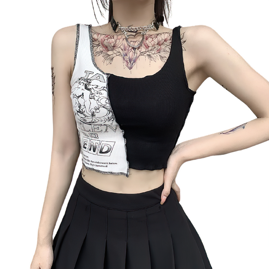 Black&White Alternative Women's Tank Top / Female Print Sleeveless Streetwear