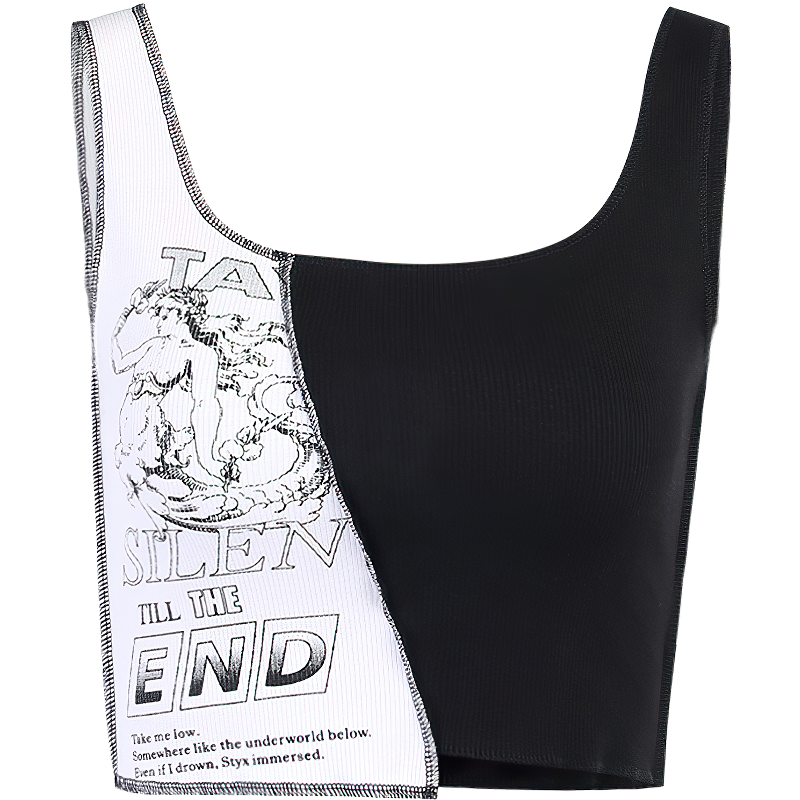 Black&White Alternative Women's Tank Top / Female Print Sleeveless Streetwear