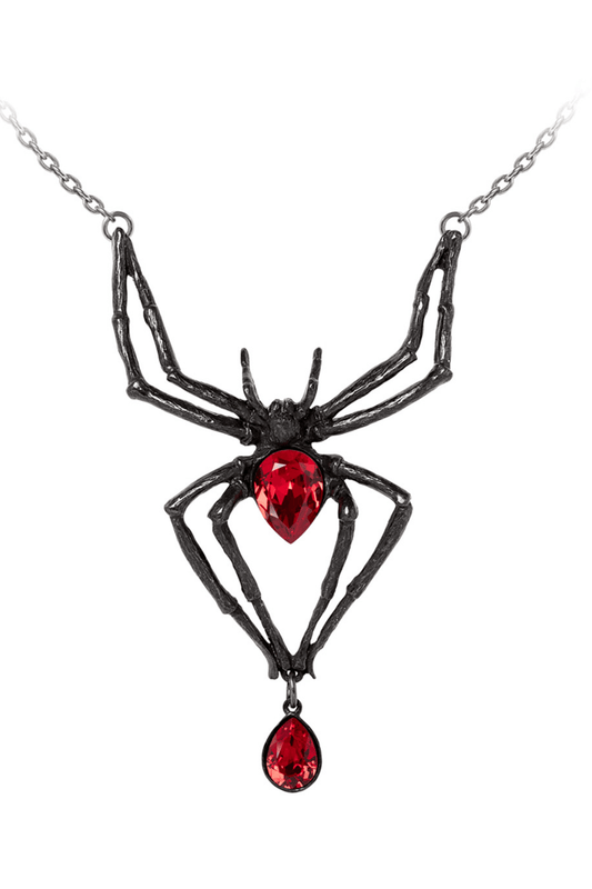 "Black Widow" Spider Necklace with Red Austrian Crystals