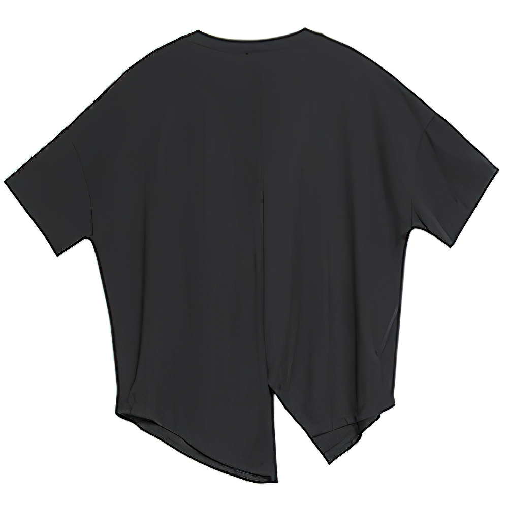 Black Women's Irregular T-Shirt with Pocket & Ribbon / Loose Casual O-Neck Short Sleeve Tshirt
