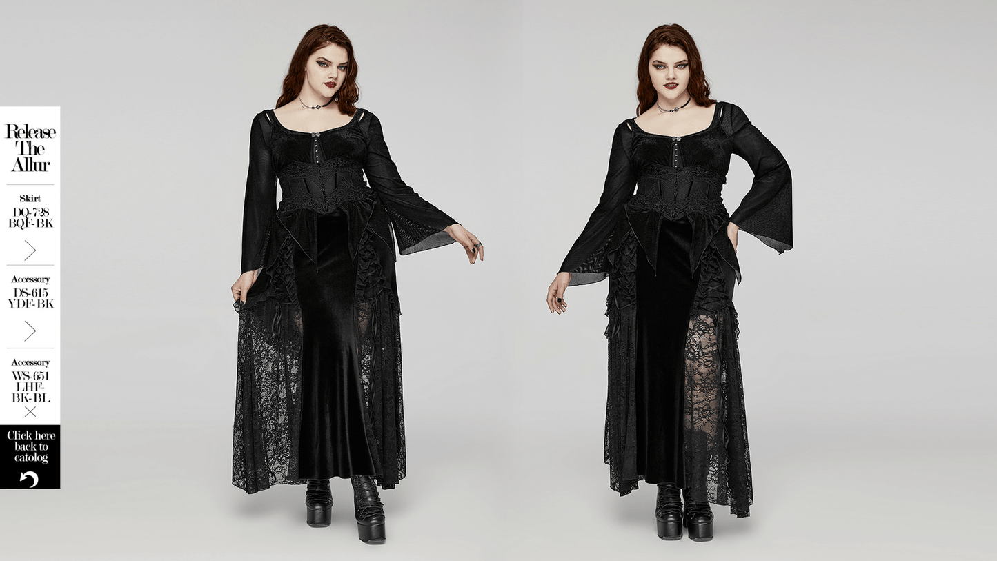 Black Women's Top with Bell Sleeves and Hook Closures