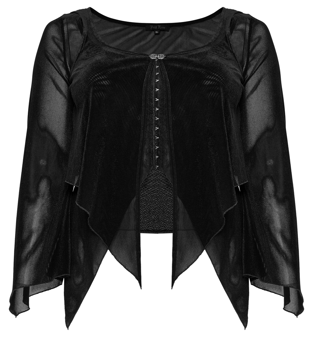 Black Women's Top with Bell Sleeves and Hook Closures