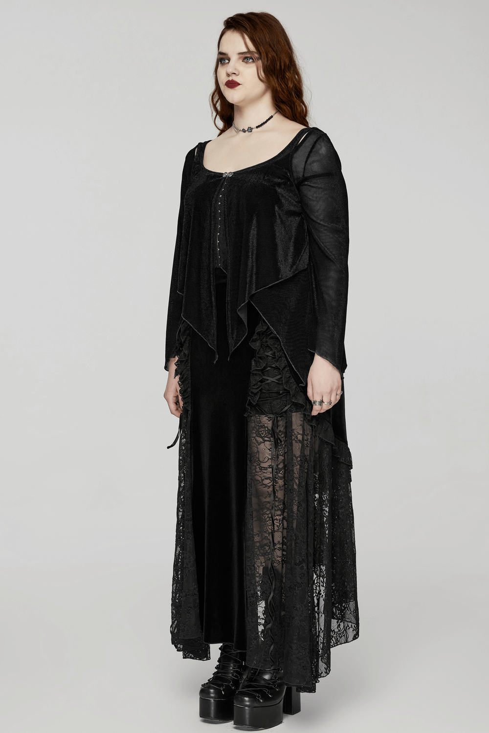 Black Women's Top with Bell Sleeves and Hook Closures