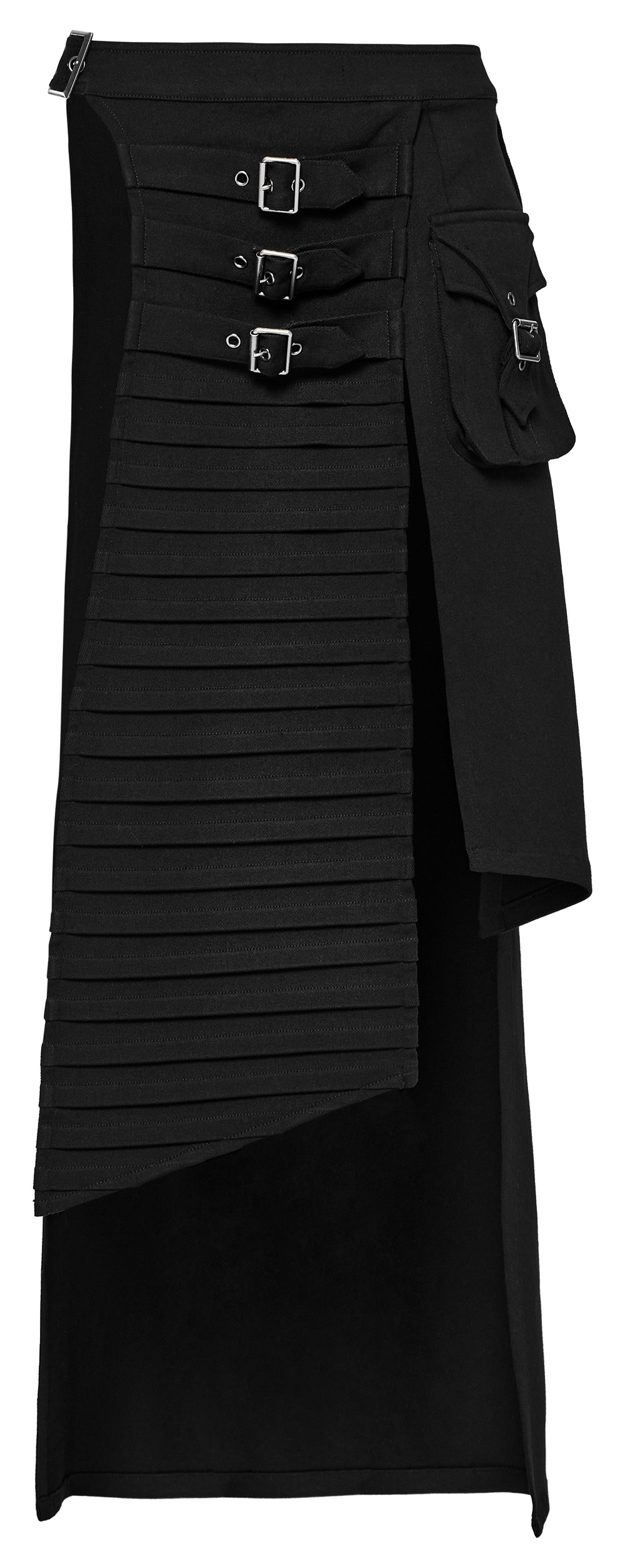 Black Wrap Maxi Skirt with Buckle Accents and Pockets