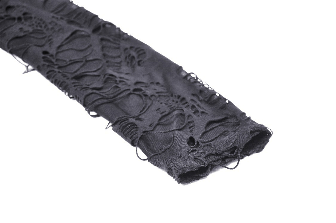 Black Zipper Distressed Gothic Lace Coat with Hood