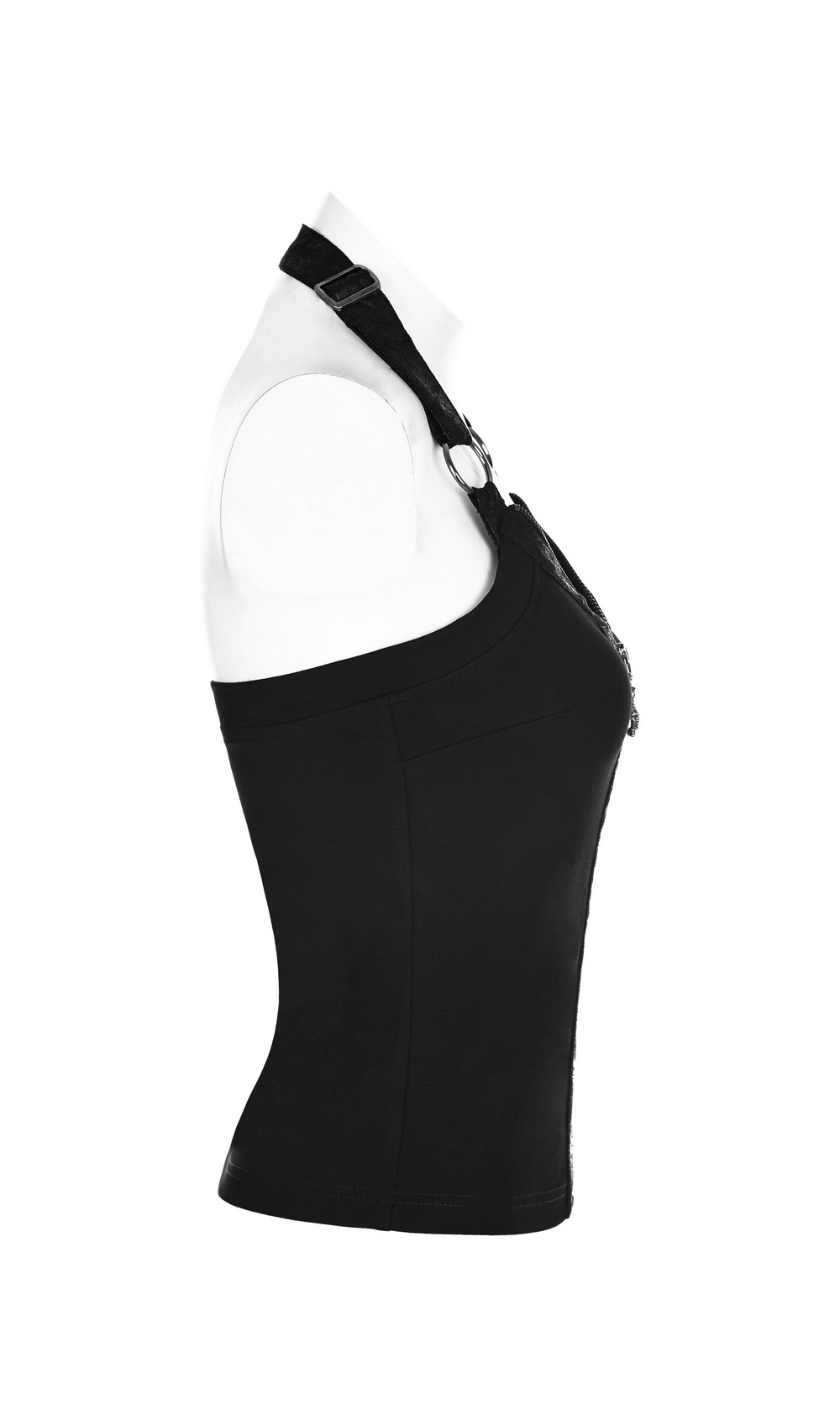 Black Zipper Halter Camisole with Ring Detailing