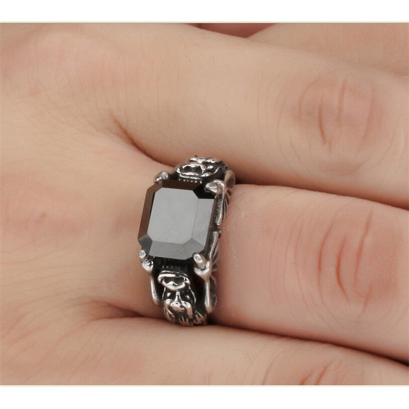 Black Zircon Rings 316L Stainless Steel / Gothic Jewelry / Occult jewelry