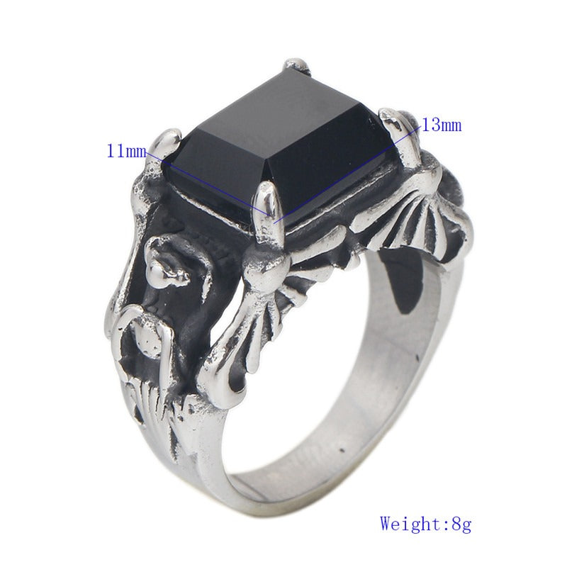 Black Zircon Rings 316L Stainless Steel / Gothic Jewelry / Occult jewelry