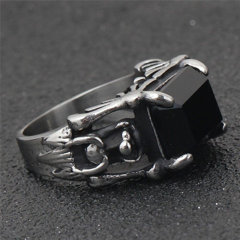 Black Zircon Rings 316L Stainless Steel / Gothic Jewelry / Occult jewelry