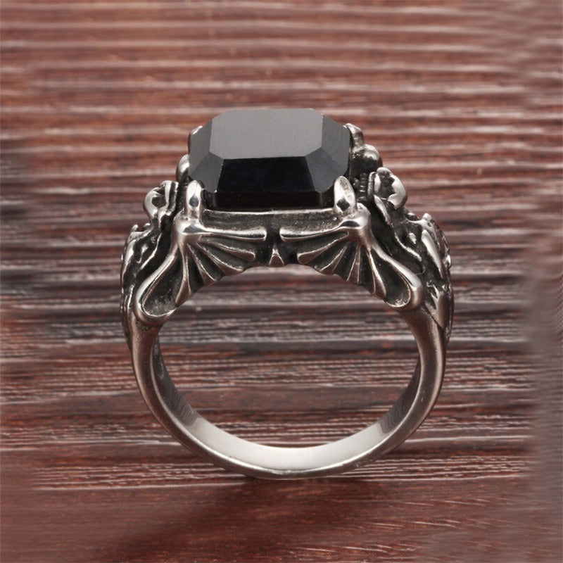 Black Zircon Rings 316L Stainless Steel / Gothic Jewelry / Occult jewelry