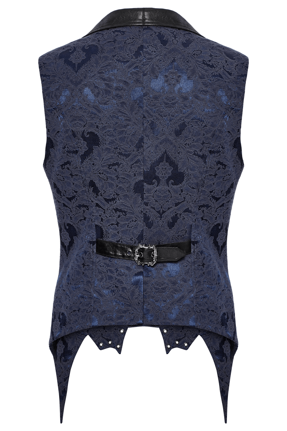 Blue Gothic Brocade Waistcoat with Leather Lapel Buckles