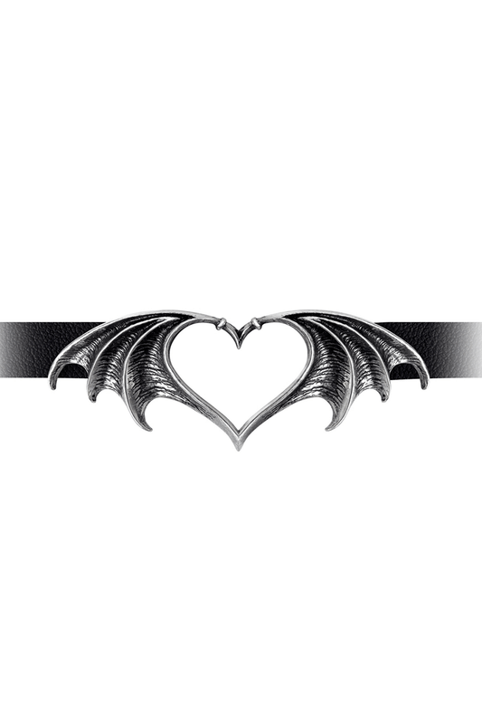 Bold Bat-Winged Heart Choker with Pewter Detailing