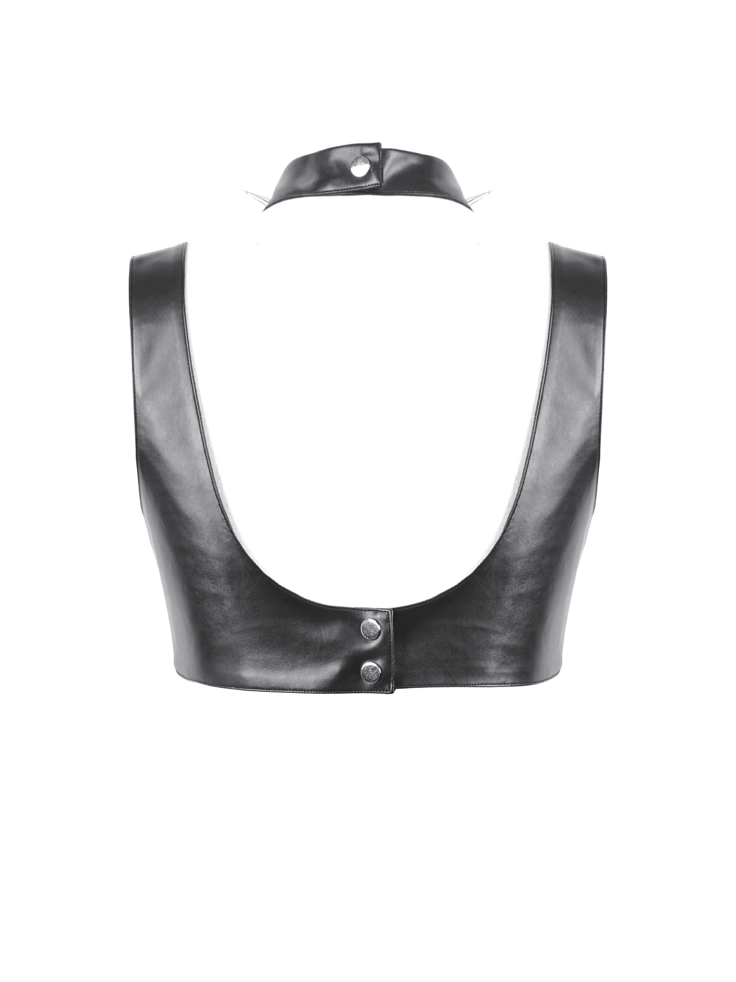 Bold Faux Leather Spike Bra Top with Neck Harness Strap