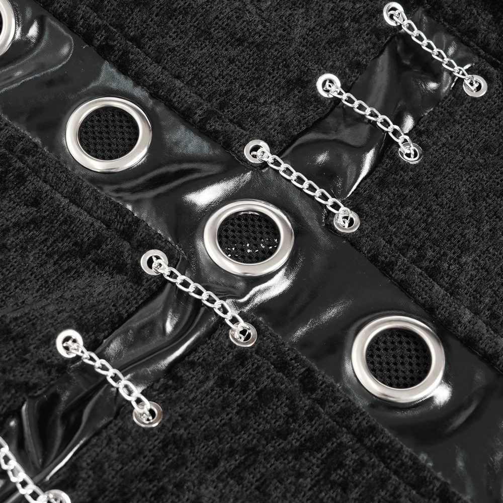 Bold Knit Turtleneck with Faux Leather Straps and Chains