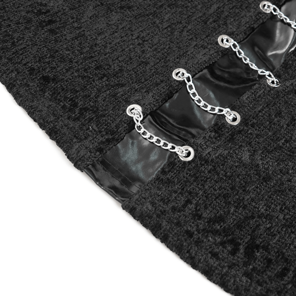 Bold Knit Turtleneck with Faux Leather Straps and Chains