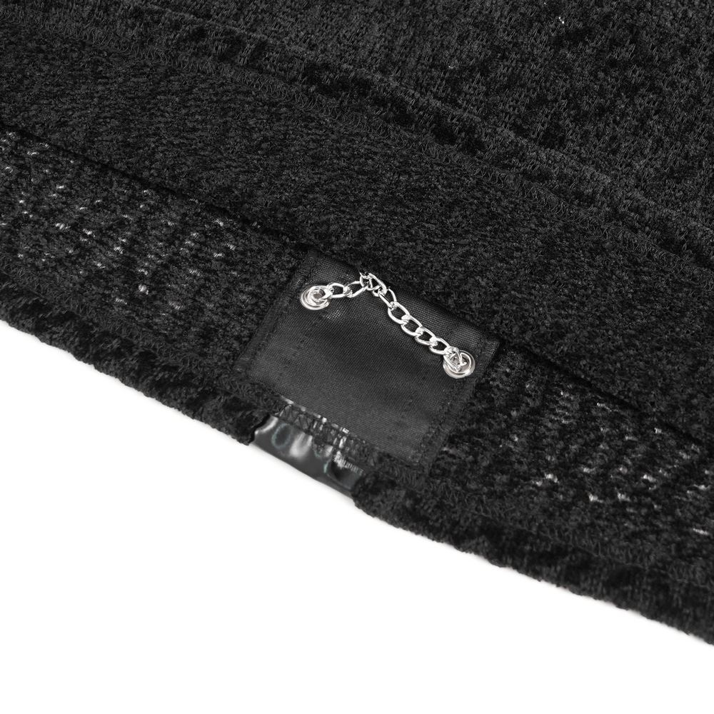 Bold Knit Turtleneck with Faux Leather Straps and Chains