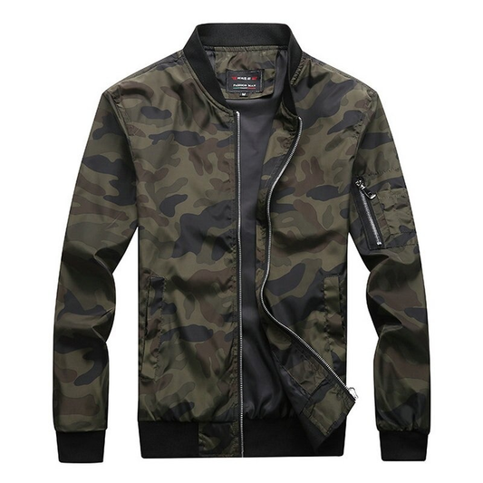 Bomber Men's Jacket with Pockets / Military Jacket on Zipper / Camouflage Motorcycle Jacket