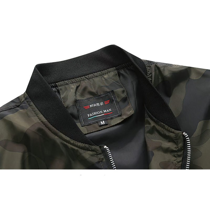 Bomber Men's Jacket with Pockets / Military Jacket on Zipper / Camouflage Motorcycle Jacket