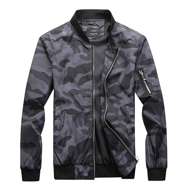 Bomber Men's Jacket with Pockets / Military Jacket on Zipper / Camouflage Motorcycle Jacket