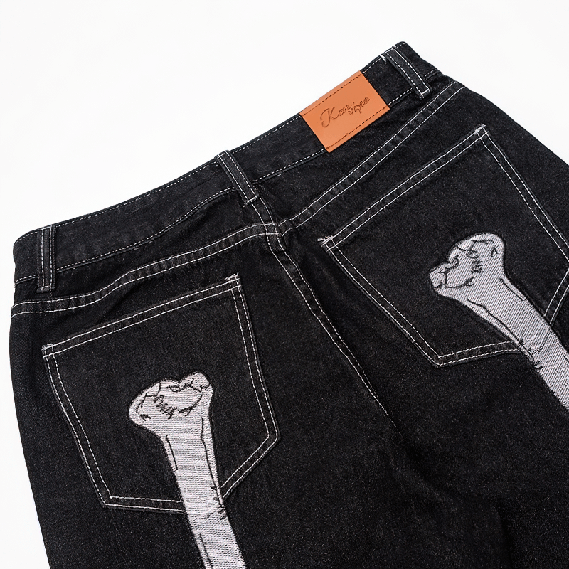 Bone Print Men's Jeans / Casual Wide Leg Straight Pants / Fashion Male Clothing