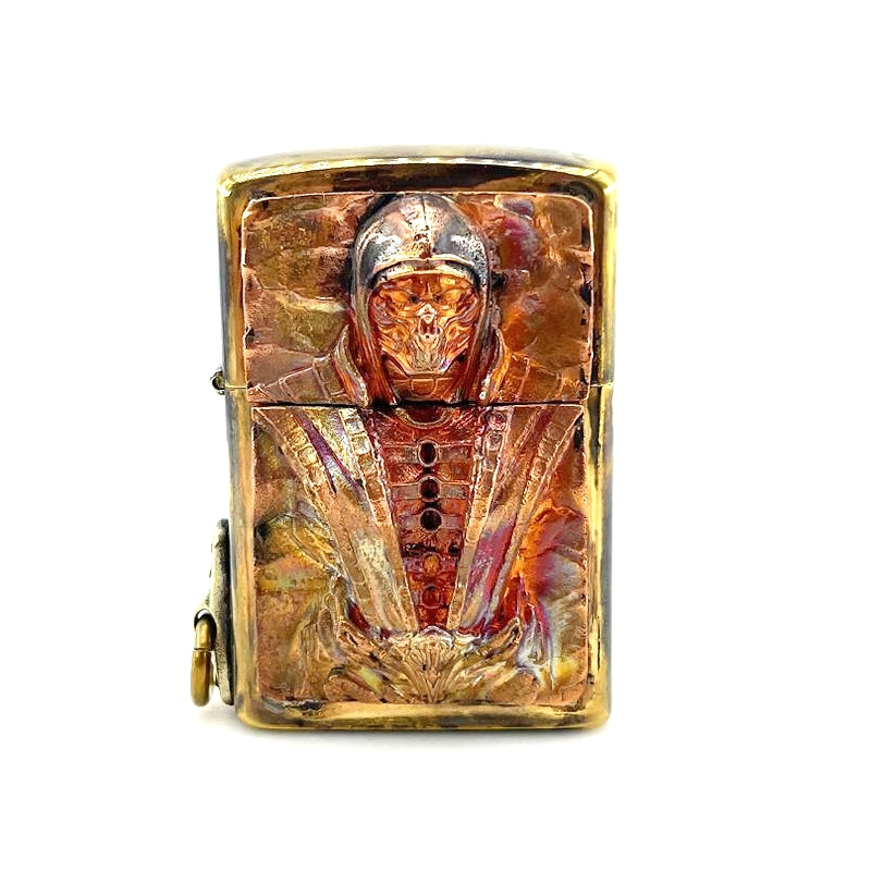Brass Portable Case For Lighter With Samurai Skull Design / Rock Style Accessories