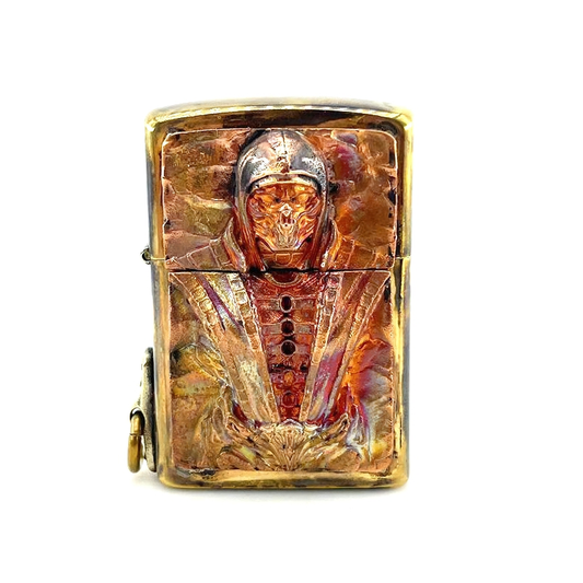 Brass Portable Case For Lighter With Samurai Skull Design / Rock Style Accessories