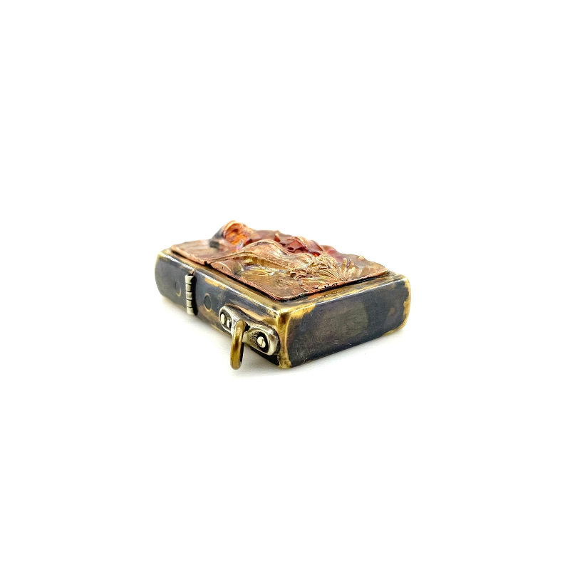 Brass Portable Case For Lighter With Samurai Skull Design / Rock Style Accessories
