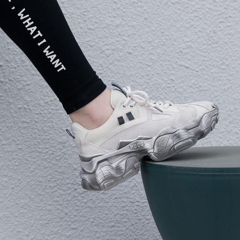 Breathable Genuine Leather Women's Sneakers / Casual Shoes on Cool Platform