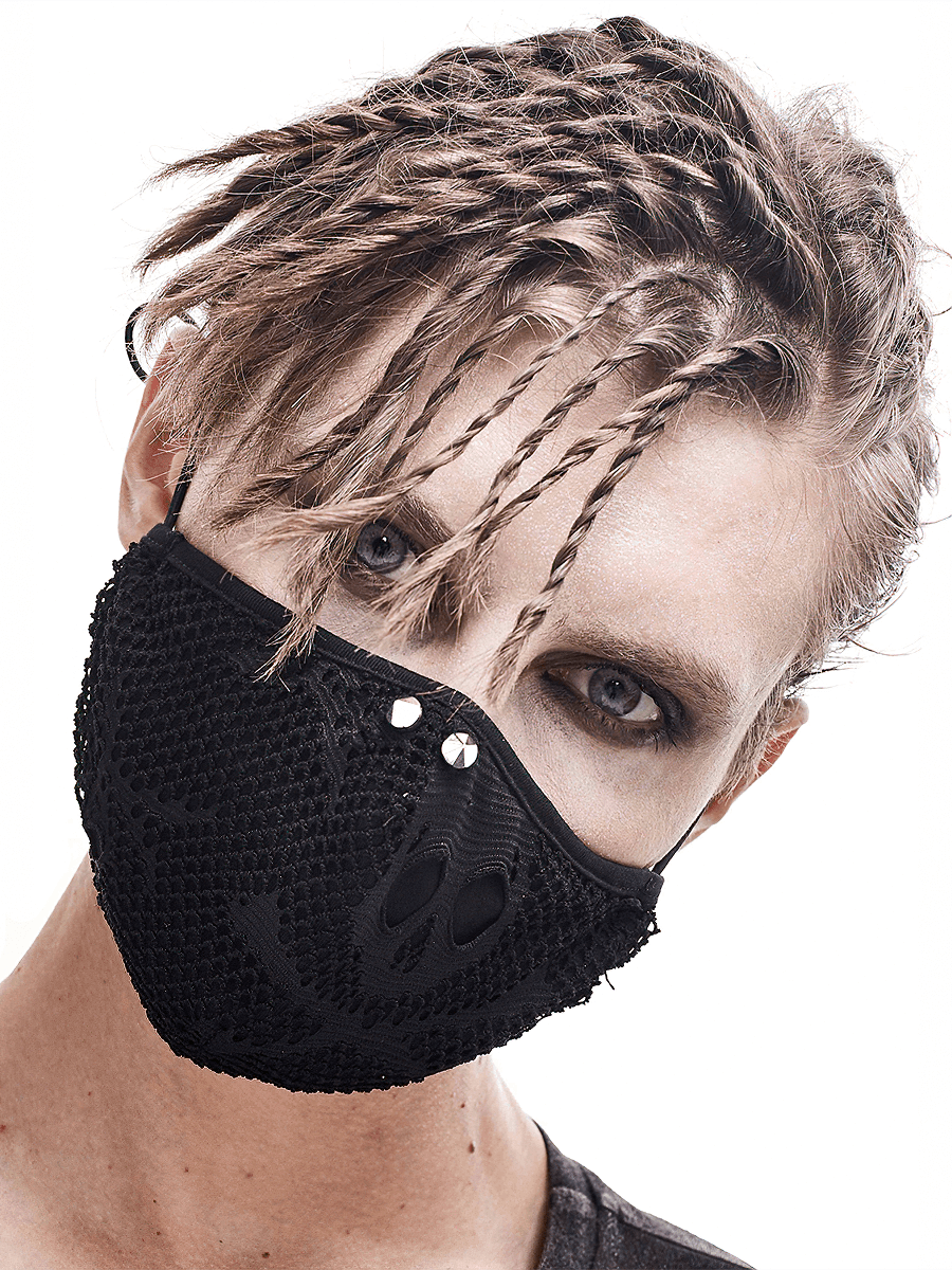 Breathable Skelenton Mesh Masks / Gothic Black Fabric Mask with Adjustable Elastic Cord