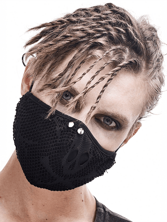 Breathable Skelenton Mesh Masks / Gothic Black Fabric Mask with Adjustable Elastic Cord