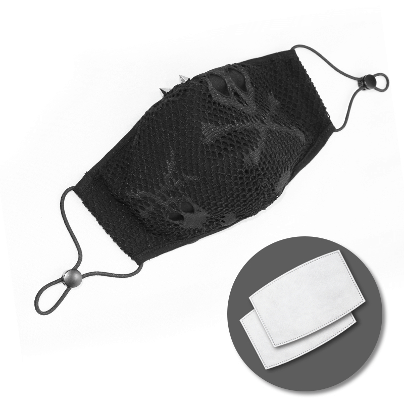 Breathable Skelenton Mesh Masks / Gothic Black Fabric Mask with Adjustable Elastic Cord