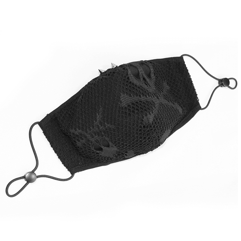 Breathable Skelenton Mesh Masks / Gothic Black Fabric Mask with Adjustable Elastic Cord