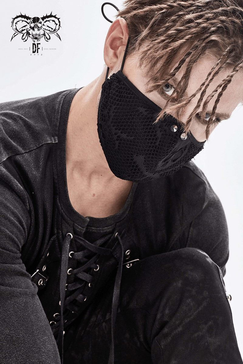 Breathable Skelenton Mesh Masks / Gothic Black Fabric Mask with Adjustable Elastic Cord